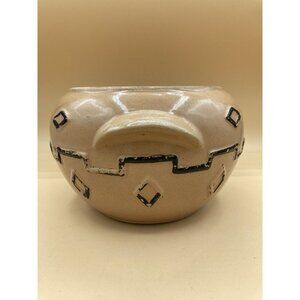 Southwest Design Planter Bean Pot Stoneware Crock Brown Painted Design